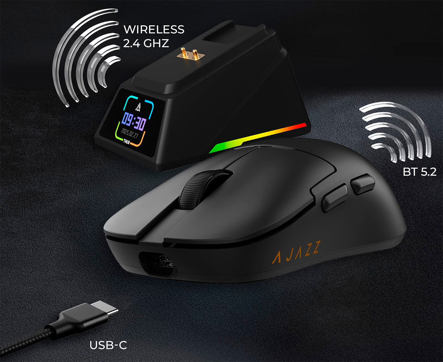 Бездротова миша Ajazz AJ159 APEX 8000 Гц із сенсором PixArt 3950 та зарядною станцією